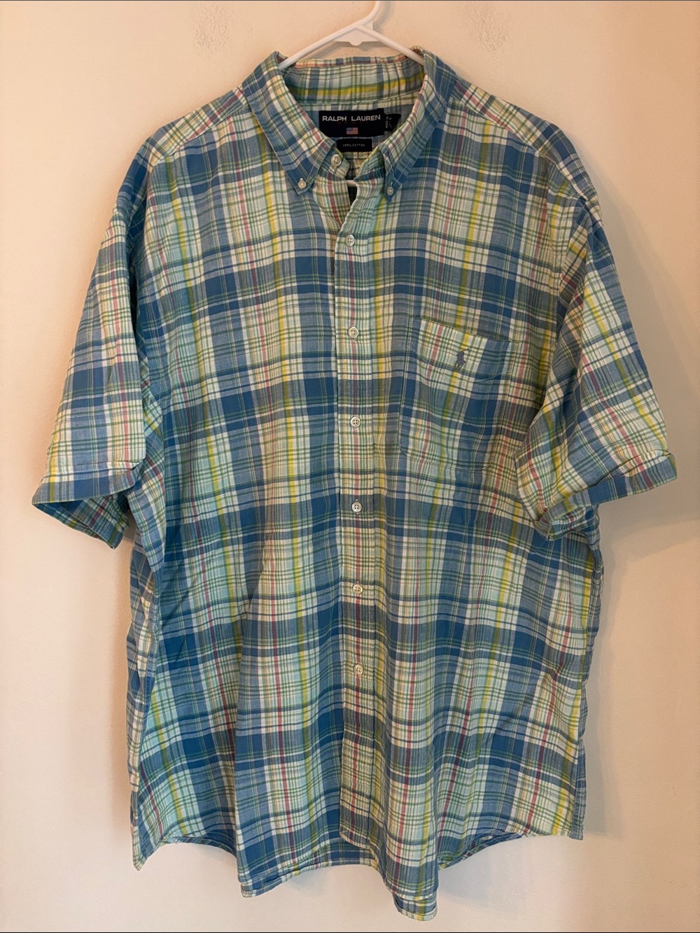 Ralph Lauren sport Plaid cotton men’s Short-Sleeve Button-Down Shirt XXL read